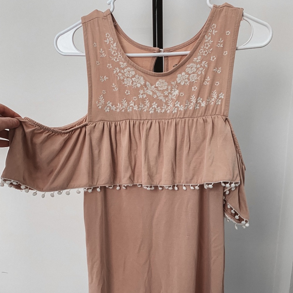 Pink off the shoulder tassel dress